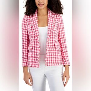 Anne Klein Pink Tweed Blazer • Houndstooth • Preppy, Coquette, Boss Babe, Office
